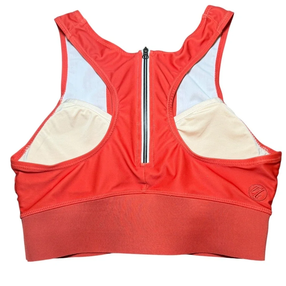 Nani Swimwear‎ Coral Orange Laser Cut High Neck Crop Bikini Top XS Back Zip